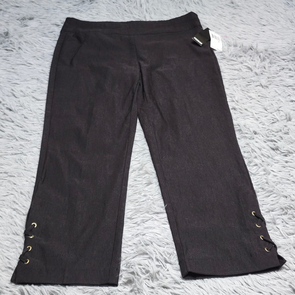 New Premise Pants Womens Medium Black Rayon Nylon Spandex Pull On NWT‎ Capri